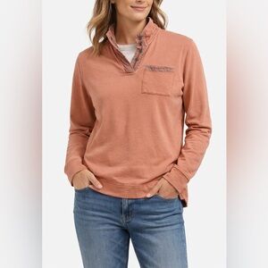 Orvis Signature Pullover Medium Salmon Pink Cotton Terry Lined Snap Neck
